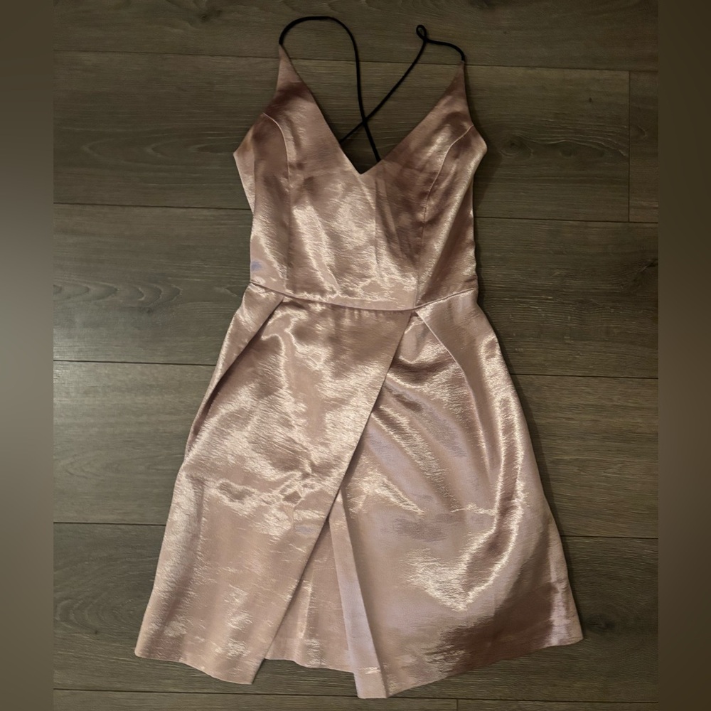 Mustard Seed Rose Gold Satin Mini Dress with Crisscross Straps